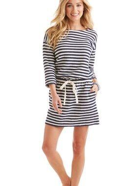 💙Vineyard Vines Nautical Navy & White Striped Terry Cloth Tie Waist Dress L💙
